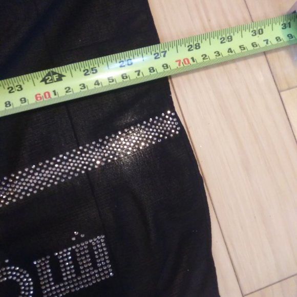 Black sheer scarf with gold rhinestone embellishment on one edge Made in Kuwait - Picture 12 of 13